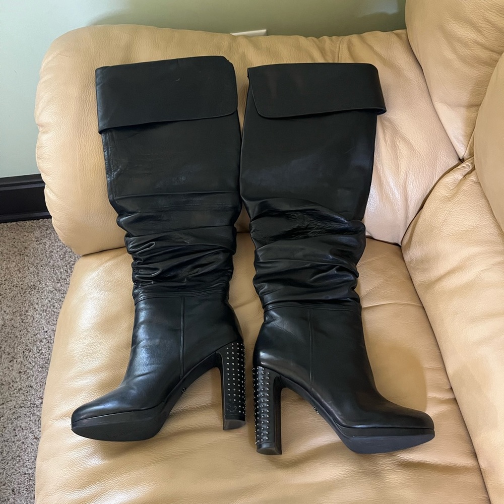 Black leather over the knee boots